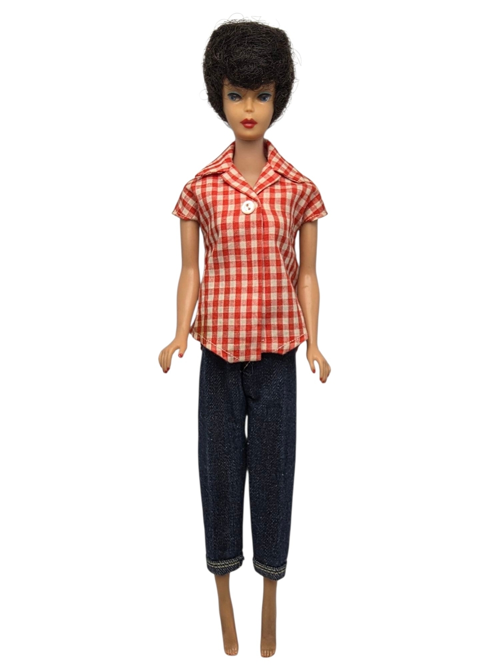 Vintage 1960’s Bubble Cut Barbie Doll With Red Lips & Black Hair Brunette 1961